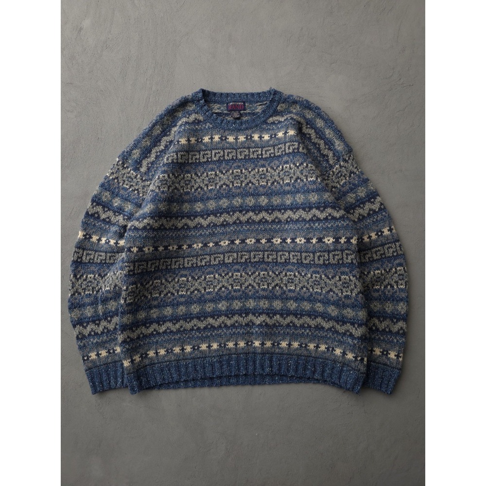 Vintage 2000s Y2K Christopher‎ Rand Blue Wool Crewneck Sweater XL Men's